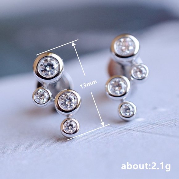 💎 Luxury Bezel Setting Round Shaped CZ Stud Earrings, MLNN1038 - Picture 4 of 4
